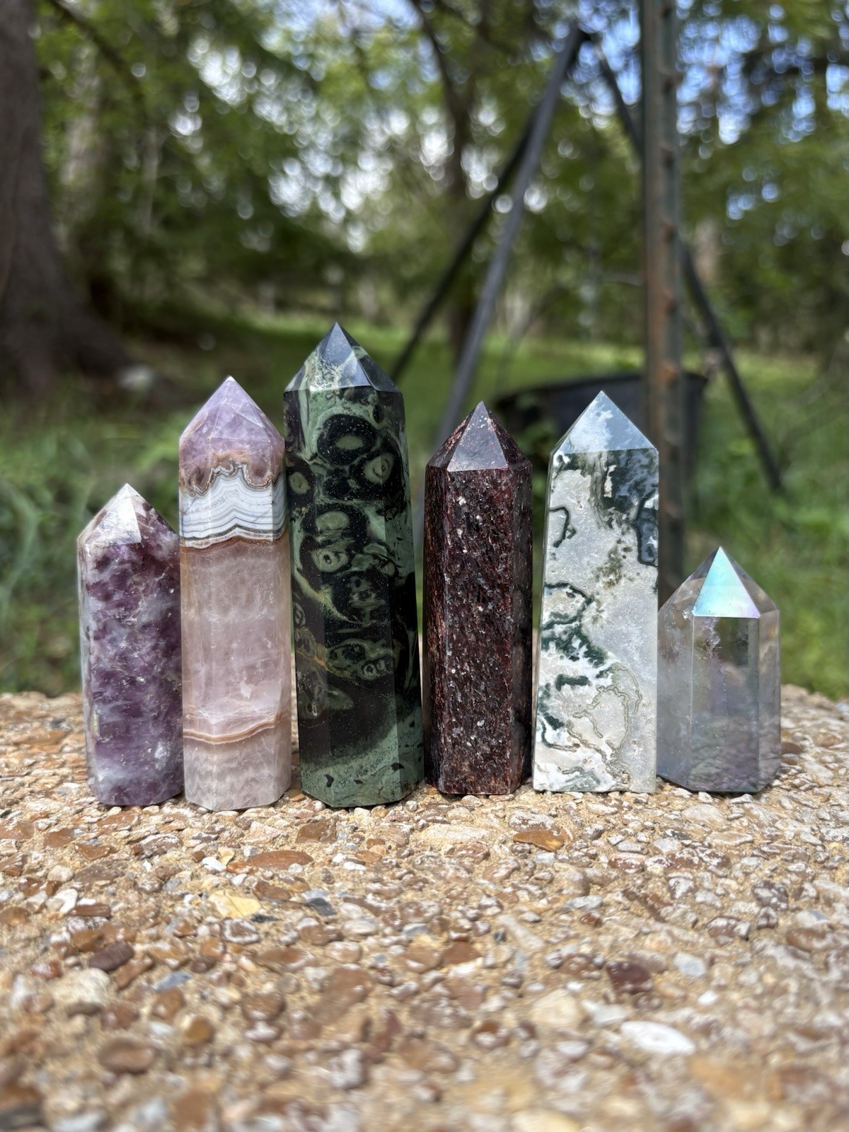 Bulk Crystal Towers Lot- Amethyst, Kambaba Jasper, Lepidolite, Moss Agate & More