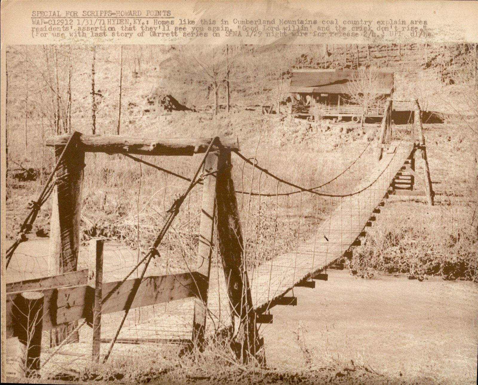 LG1 1971 UPI Wire Photo OLD BRIDGE IN CUMBERLAND MOUNTAINS COAL COUNTRY KENTUCKY LG1 1971 UPI Wire Photo OLD BRIDGE IN CUMBERLAND MOUNTAINS COAL COUNTRY KENTUCKY