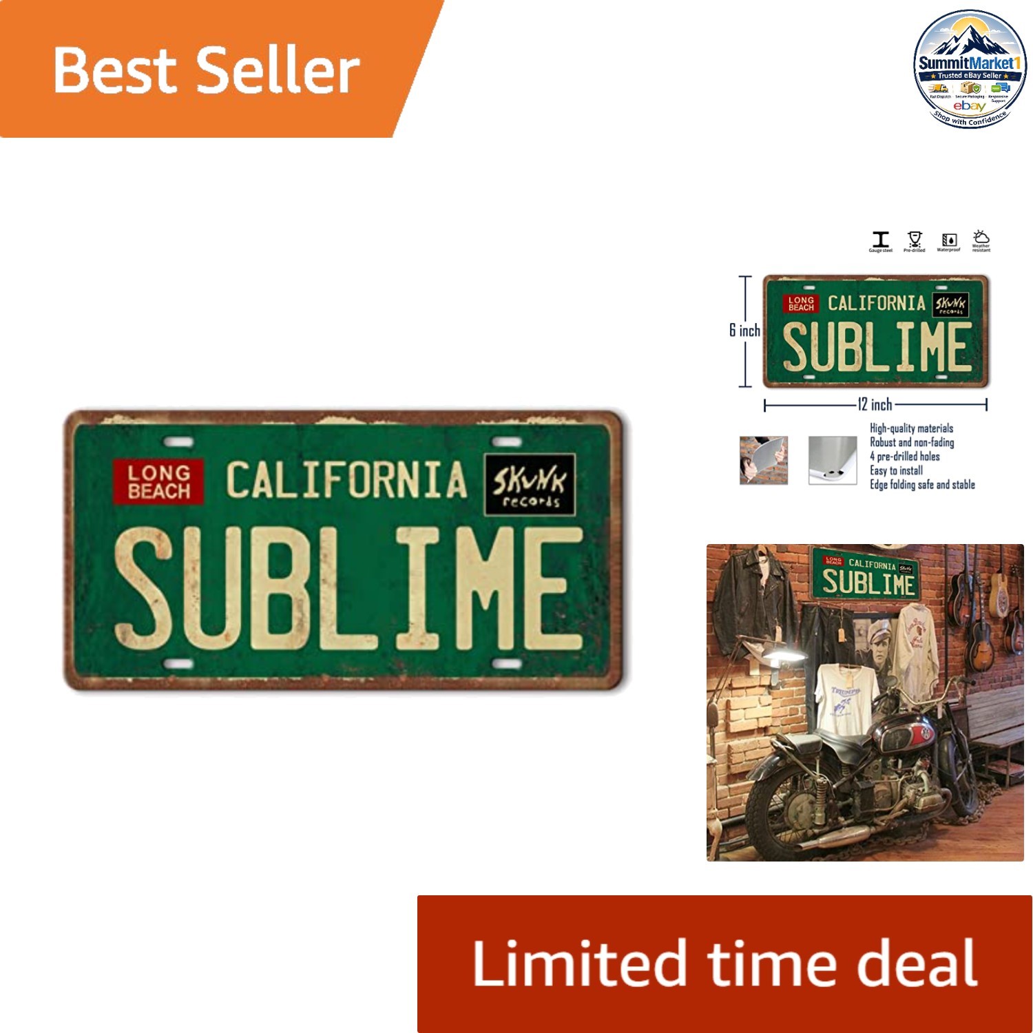 Vintage Metal Tin Sign 6in x 12in Long Beach California Sublime Decor