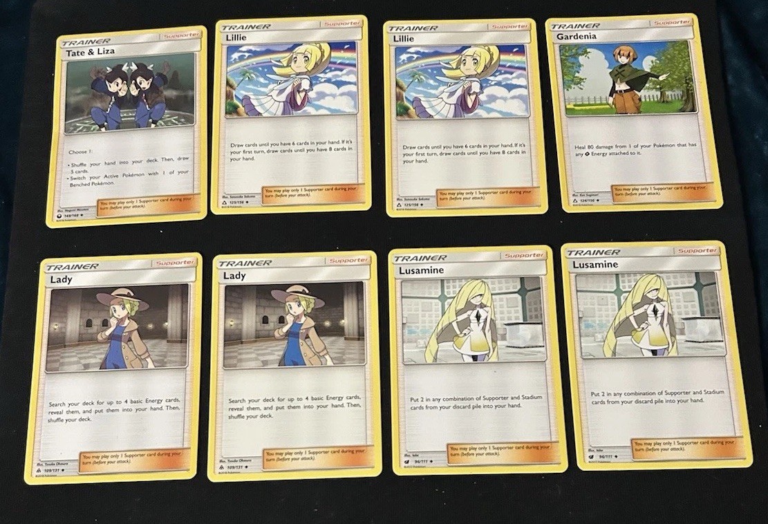 Pokemon TCG Trainer Card of 8 - Lusamine Lillie Tate & Liza Lady Gardenia LP/MP