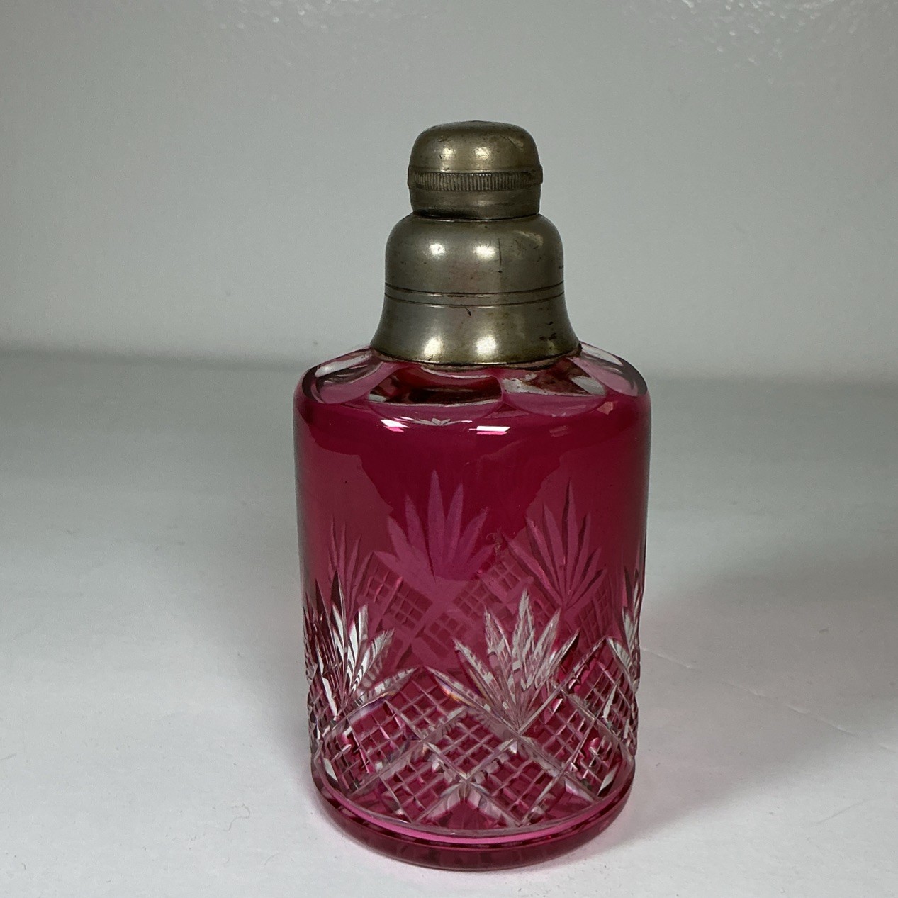 Antique Baccarat Crystal Perfume Bottle Douai Cranberry Cut to Clear 5
