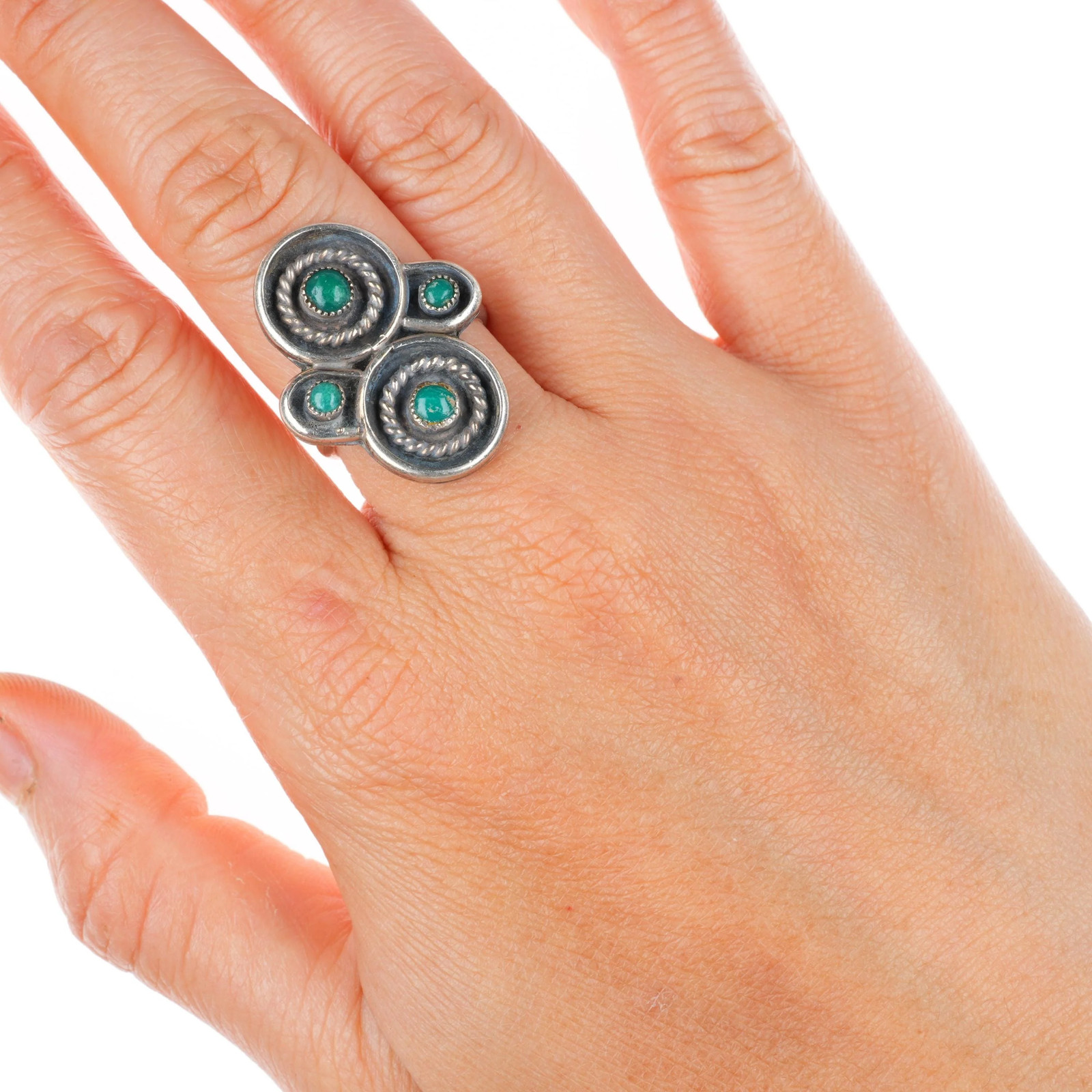 sz6.5 vintage Zuni sterling silver Cerrillos greasy green turquoise ring sz6.5 vintage Zuni sterling silver Cerrillos greasy green turquoise ring