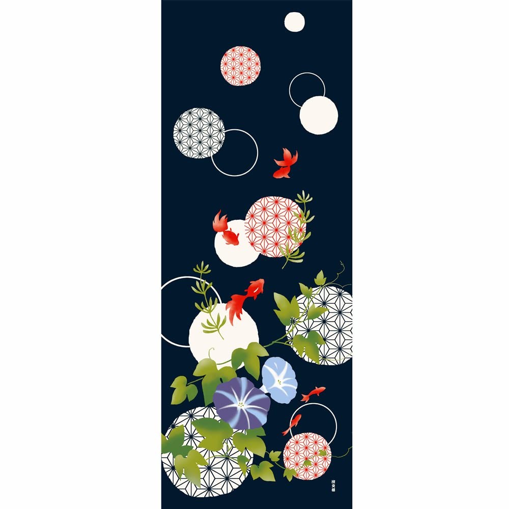 Hamamonyo Illustrated Hand Towel: Hemp Leaf and Goldfish Made in Japan Hamamonyo Illustrated Hand Towel: Hemp Leaf and Goldfish Made in Japan