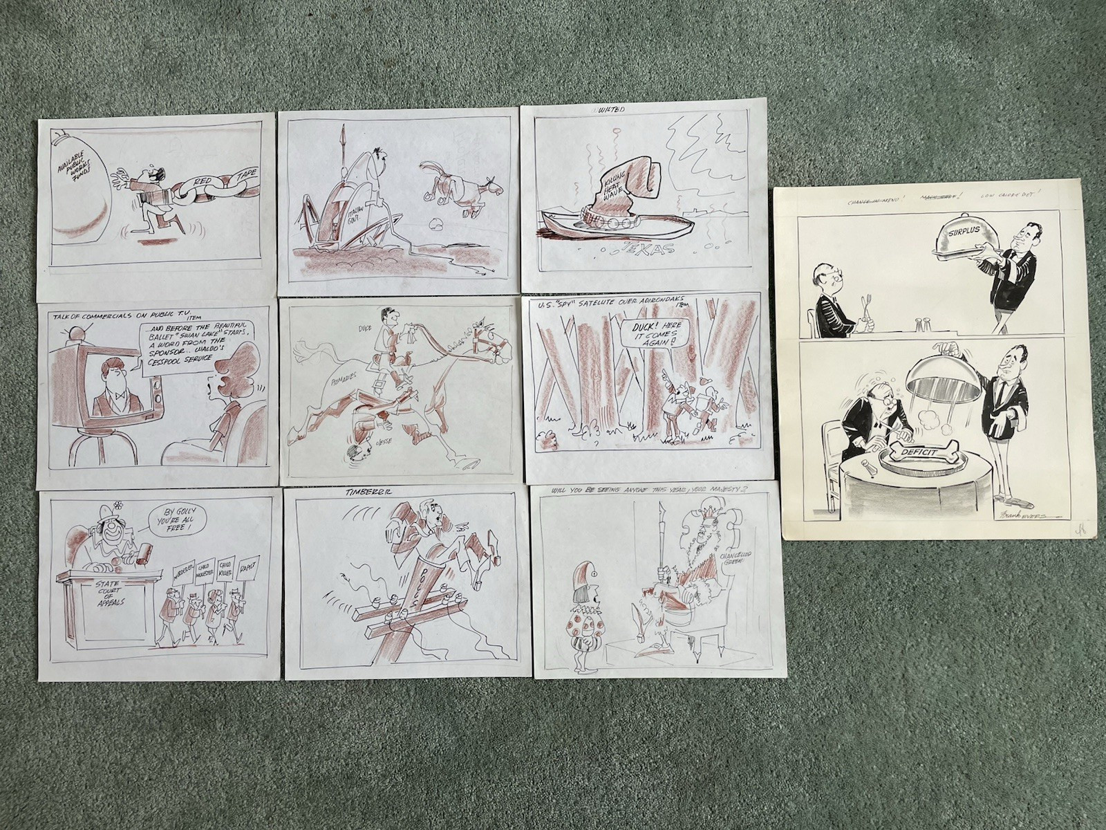 10 LOT ORIGINAL Frank Evers 1920-2002 Signed Political Cartoonist NY Daily News 10 LOT ORIGINAL Frank Evers 1920-2002 Signed Political Cartoonist NY Daily News