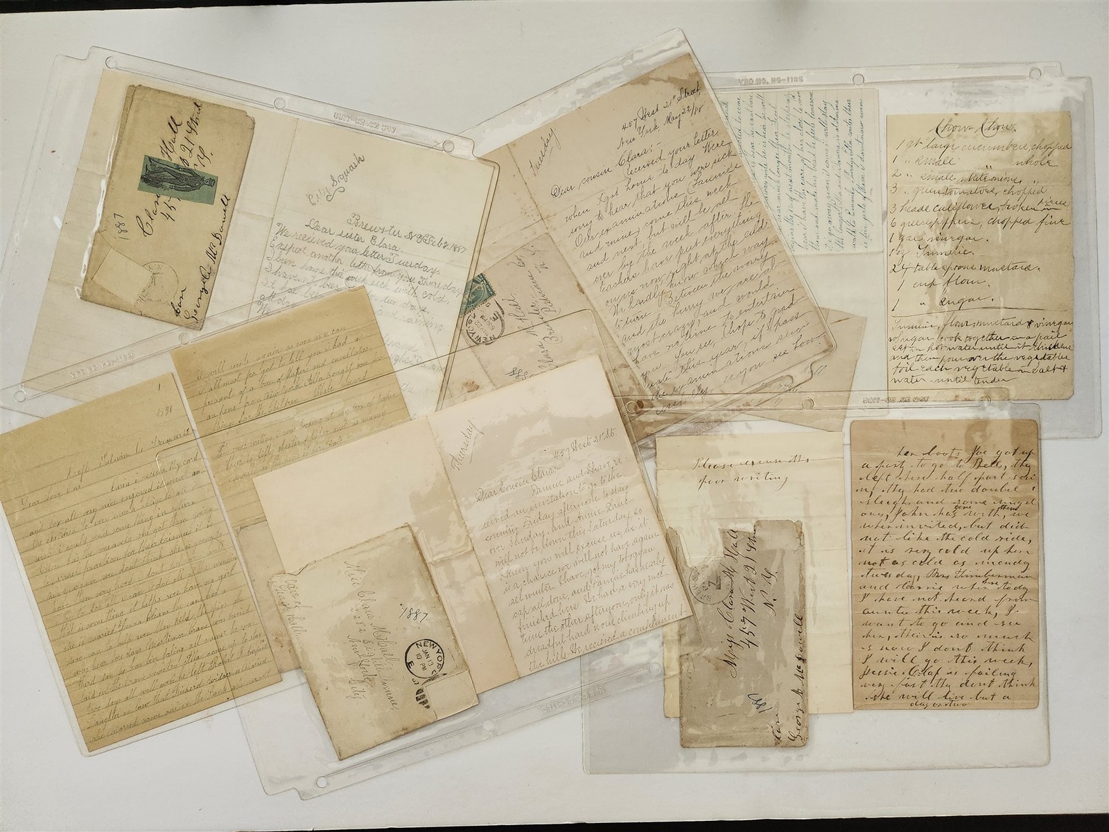 1887-91 antique 10 LETTERS brewster ny CLARA M. HALL family sick no time recipe+
