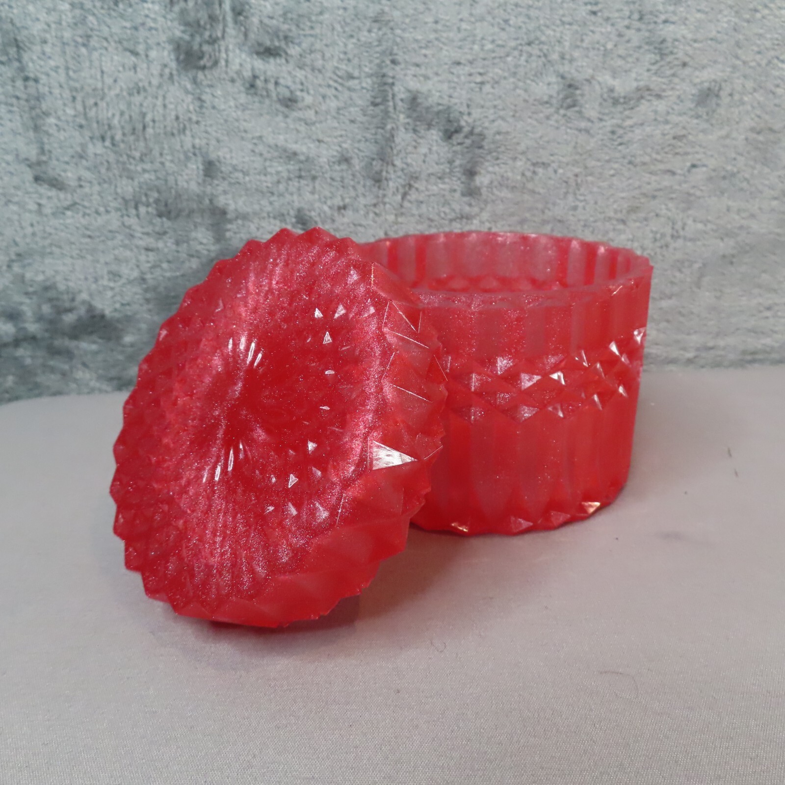 RED SHIMMER Faceted Covered Trinket Box Jewelry Jar Handmade Resin Stash New