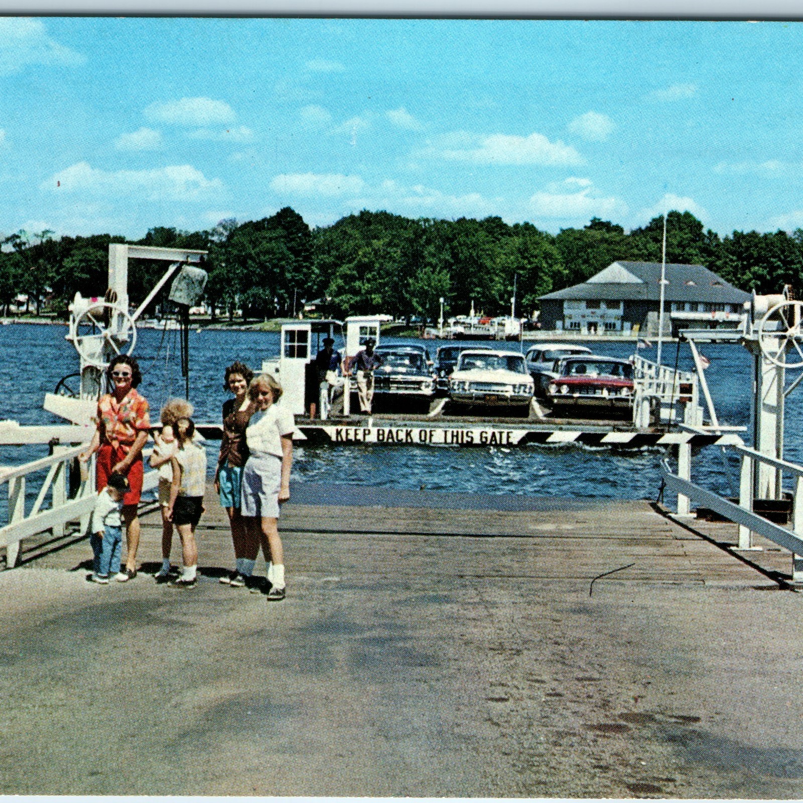 c1960s Stow Bemus Point NY Ferry Chautauqua Lake Postcard Cars Automobiles Dock c1960s Stow Bemus Point NY Ferry Chautauqua Lake Postcard Cars Automobiles Dock