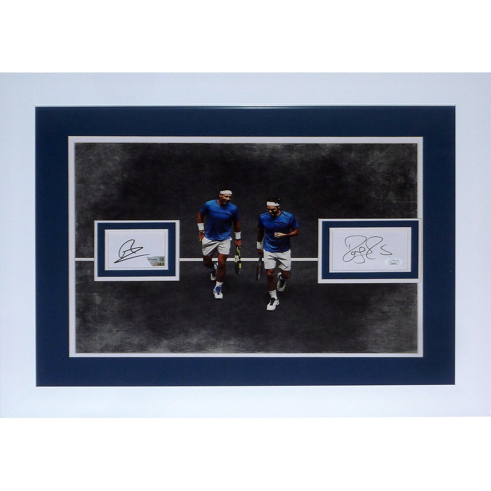 Roger Federer And Rafael Nadal Autographed Tennis 20x28 Photograph with Floating Roger Federer And Rafael Nadal Autographed Tennis 20x28 Photograph with Floating