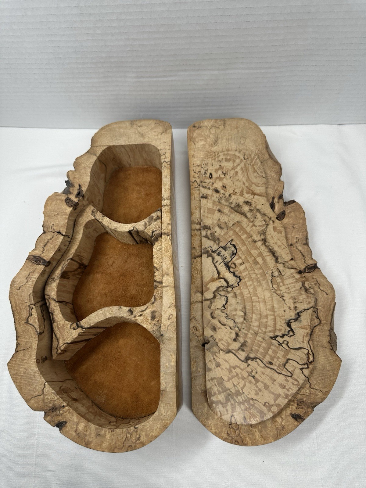 Stunning Studio Crafted Oregon Maple Burl Jewelry Box W/ Leather Bottom 12” X 5” Stunning Studio Crafted Oregon Maple Burl Jewelry Box W/ Leather Bottom 12” X 5”