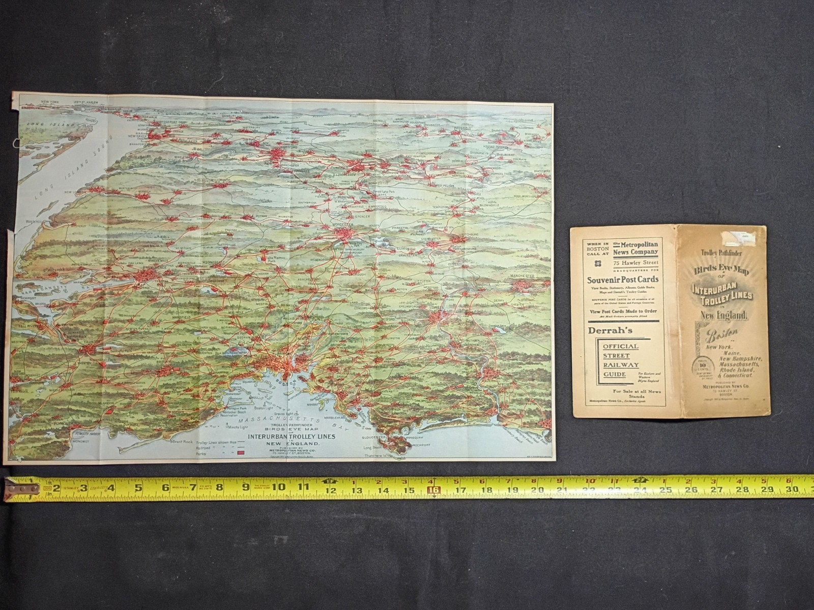 1905 Trolley Pathfinder Bird\'s Eye Interurban Map Boston New England Walker