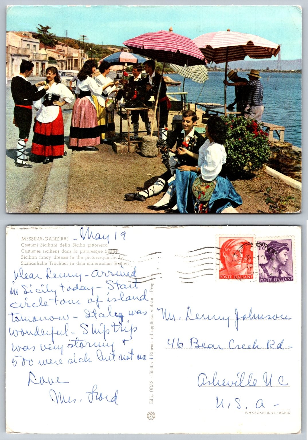 Messina-Ganzirri Sicily Italy Postcard - Sicilian Costumes 1950s Messina-Ganzirri Sicily Italy Postcard - Sicilian Costumes 1950s