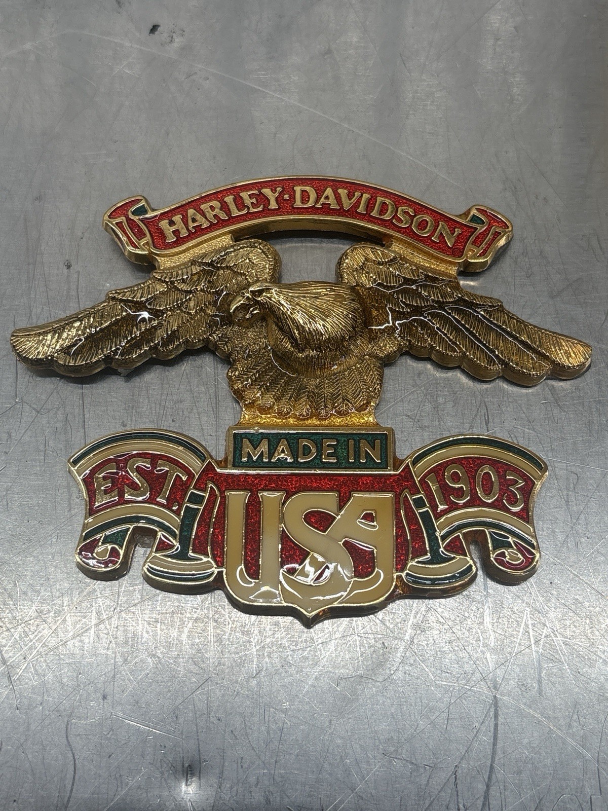 Vintage Harley Davidson Golden Eagle Emblem Medallion Sissy Bar Battery Box USA 