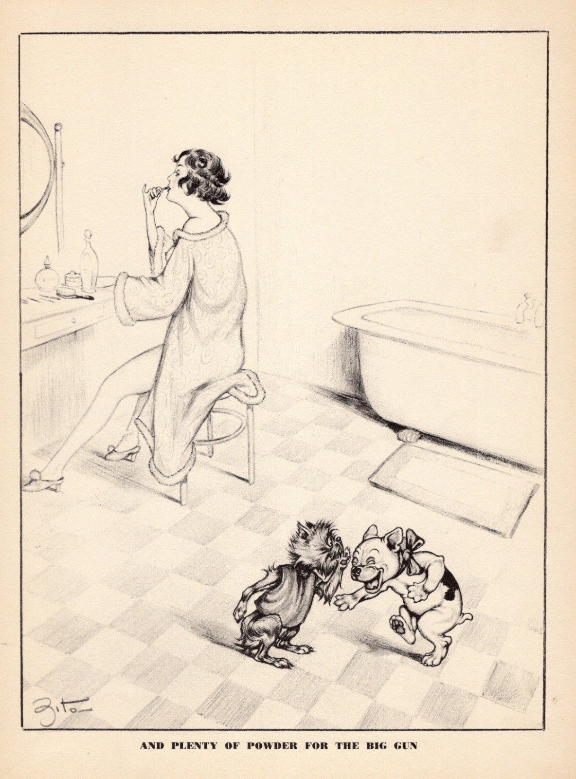 Naughty Brussels Griffon Print 1940s Humorous Zito French Bulldog Print  7040L