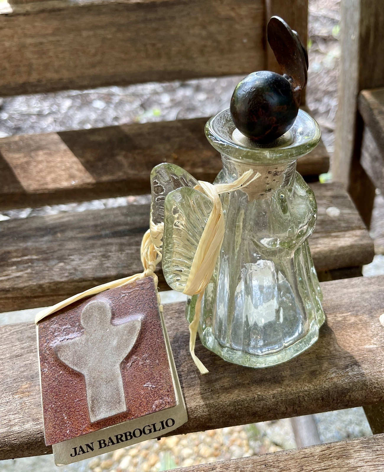 JAN BARBOGLIO Guardian Angel Decanter blown glass Bottle W/ Forged Metal Top 👼 JAN BARBOGLIO Guardian Angel Decanter blown glass Bottle W/ Forged Metal Top 👼