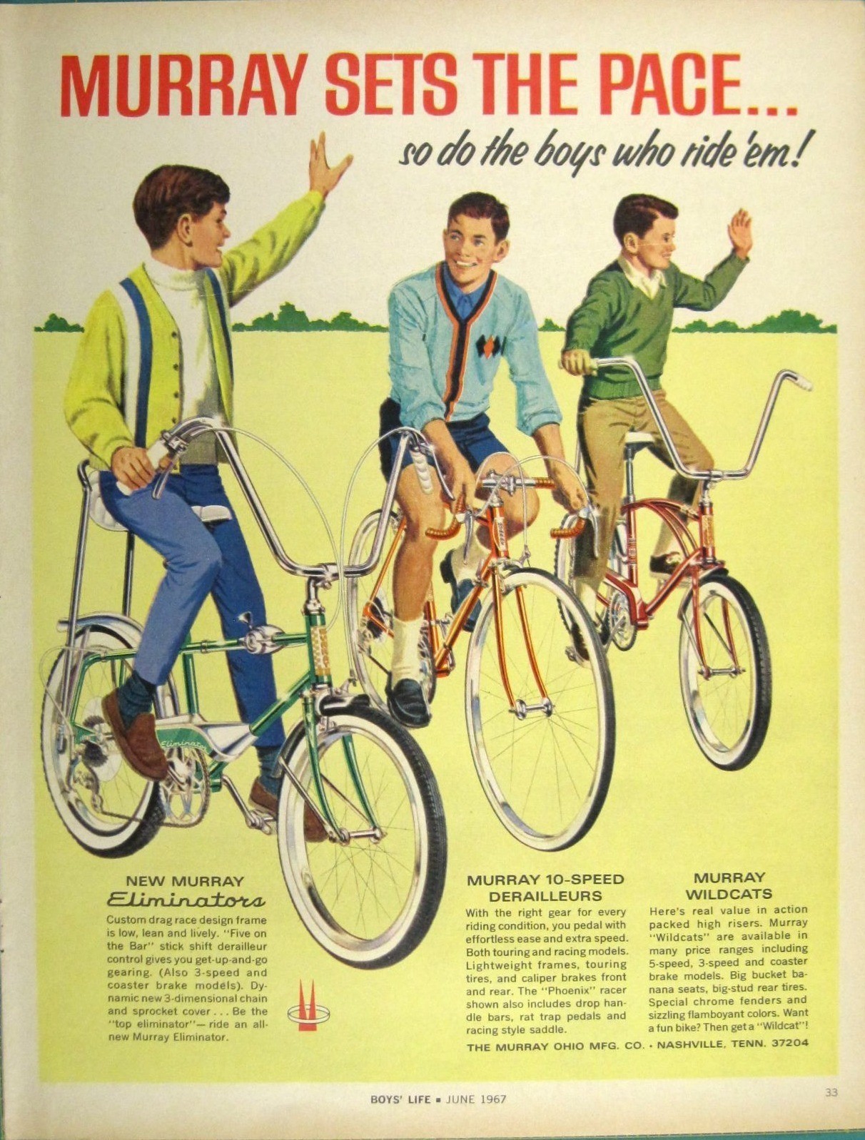 Print Ad Murray Bicycles Boys Riding Eliminator Wildcat 10-Speed 1960s Fun Play