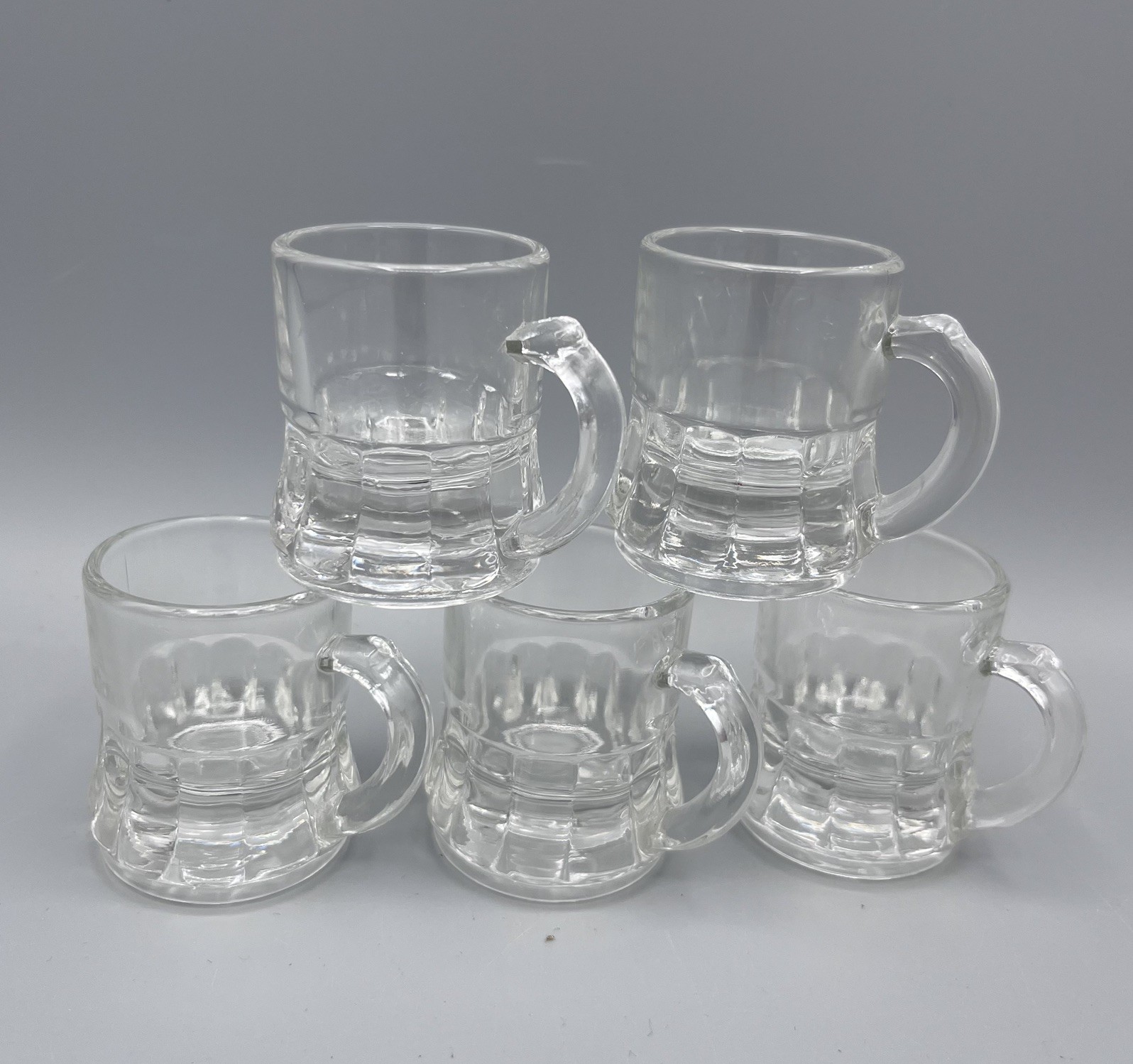 Set Of 5 Vintage FEDERAL GLASS CO Mini Beer Mug Shot Glasses with “F” Marks