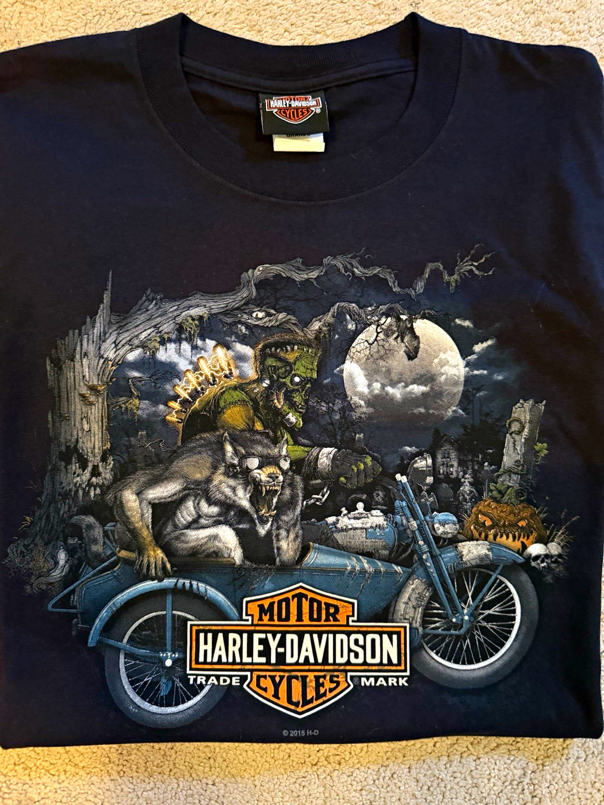 2015 Harley Davidson Frankenstein Werewolf Halloween T-Shirt Mens L Hanes Beefy