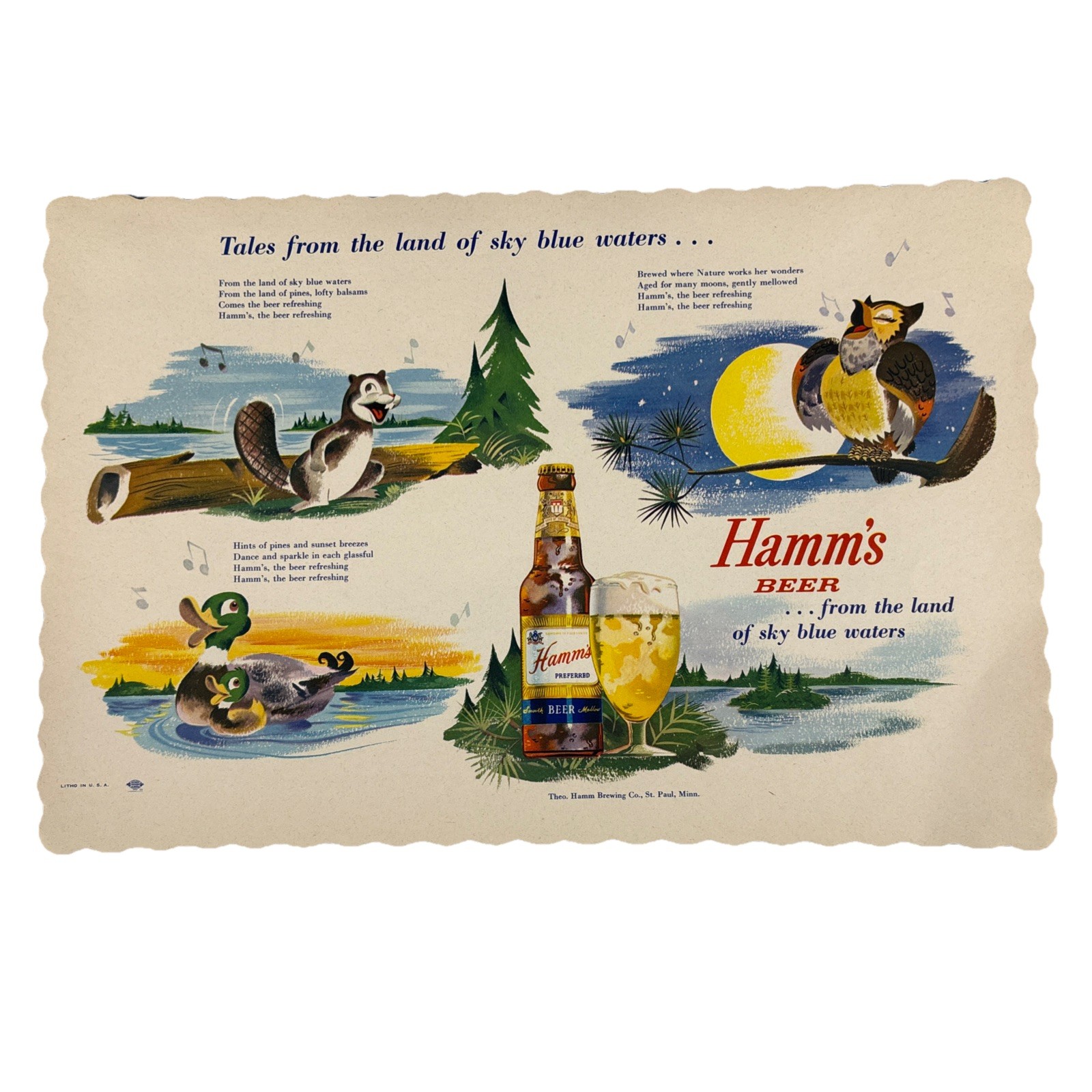 Vtg 50’s NOS Hamm\'s Hamms Beer Paper Placemat