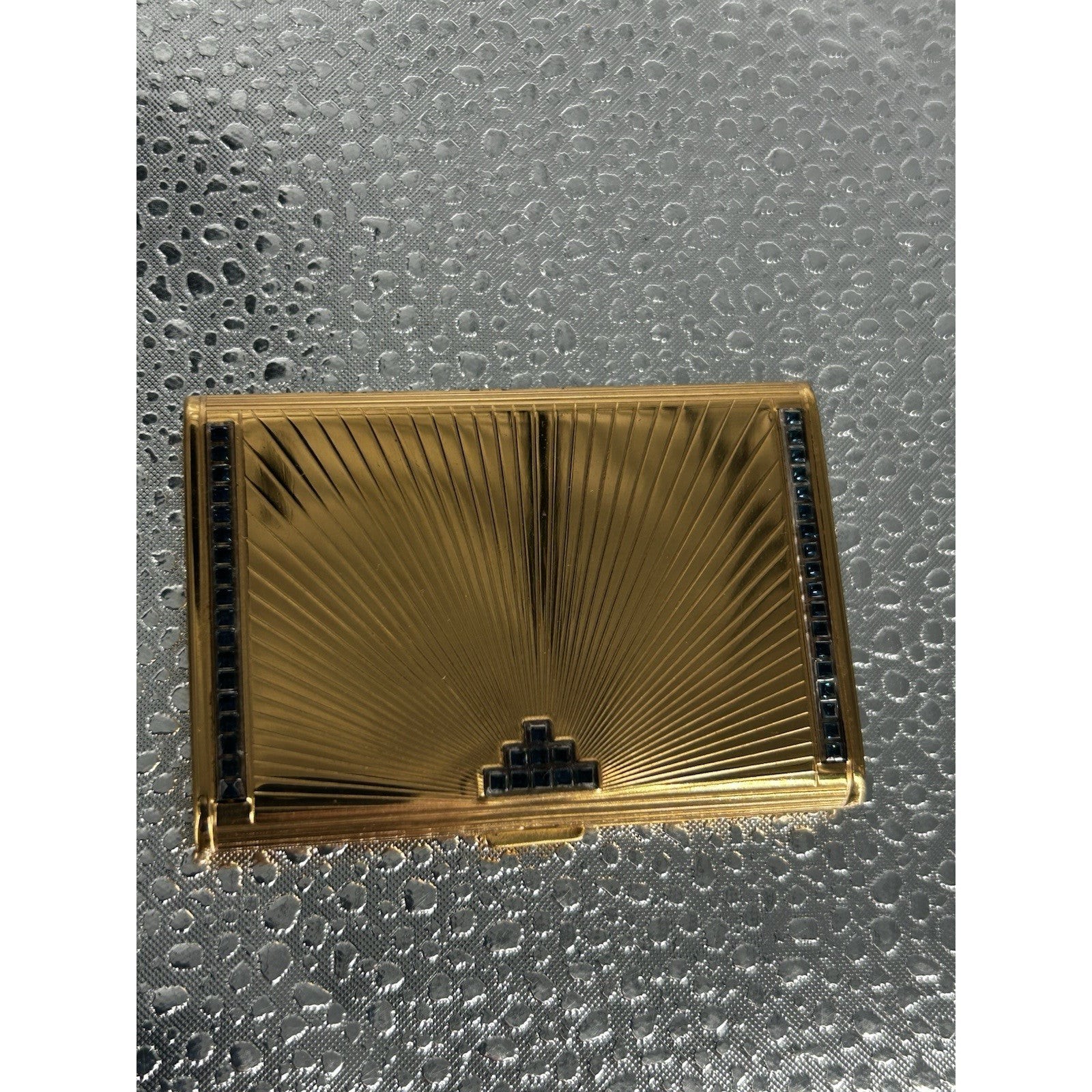Vintage Elizabeth Arden Art Deco Compact Jeweled Faux Sapphire Sunburst Puff