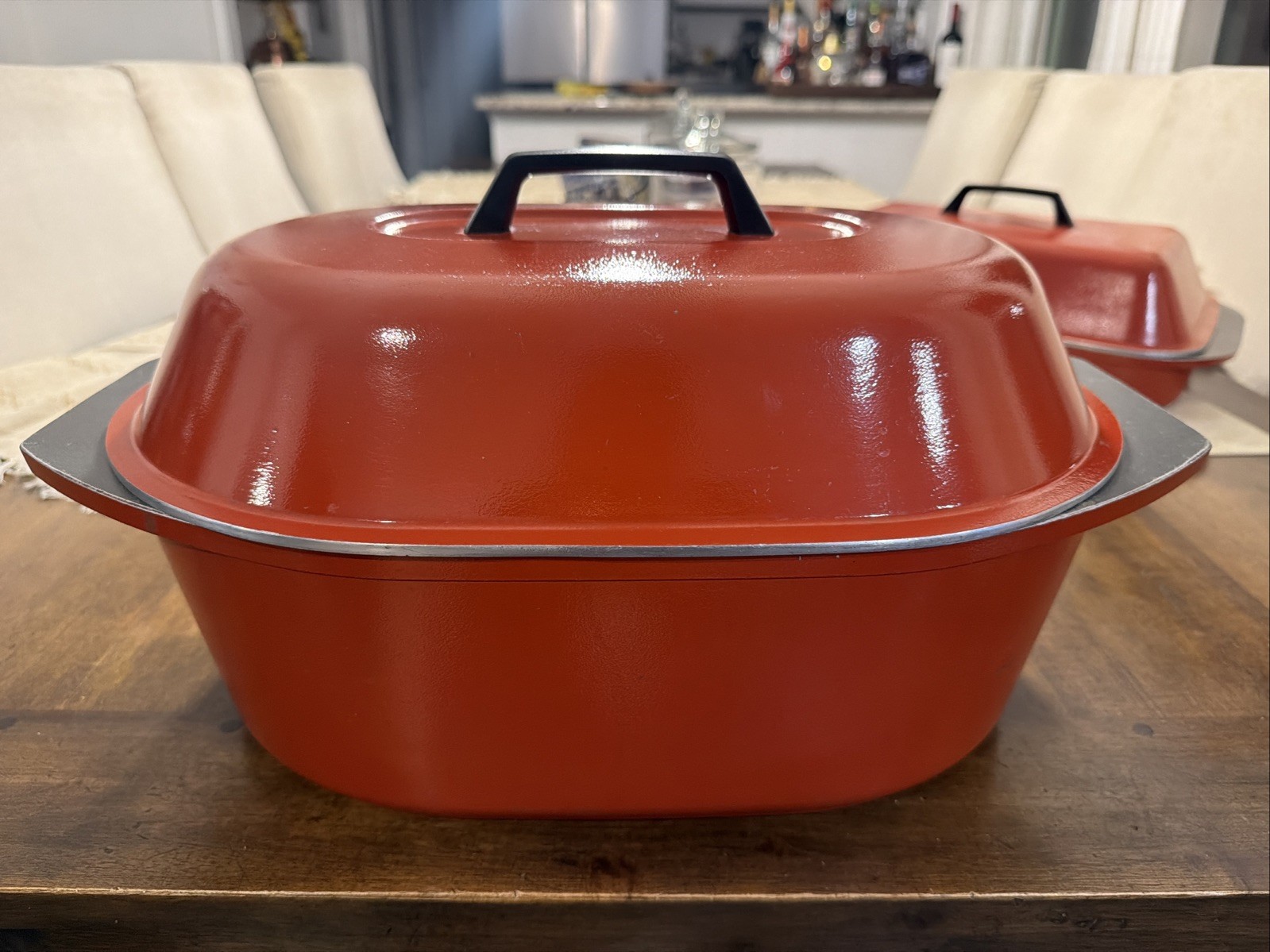 Vtg Kitchen Fair KF  Burt Orange Cast Aluminum Holiday Roaster Dutch Oven Rare