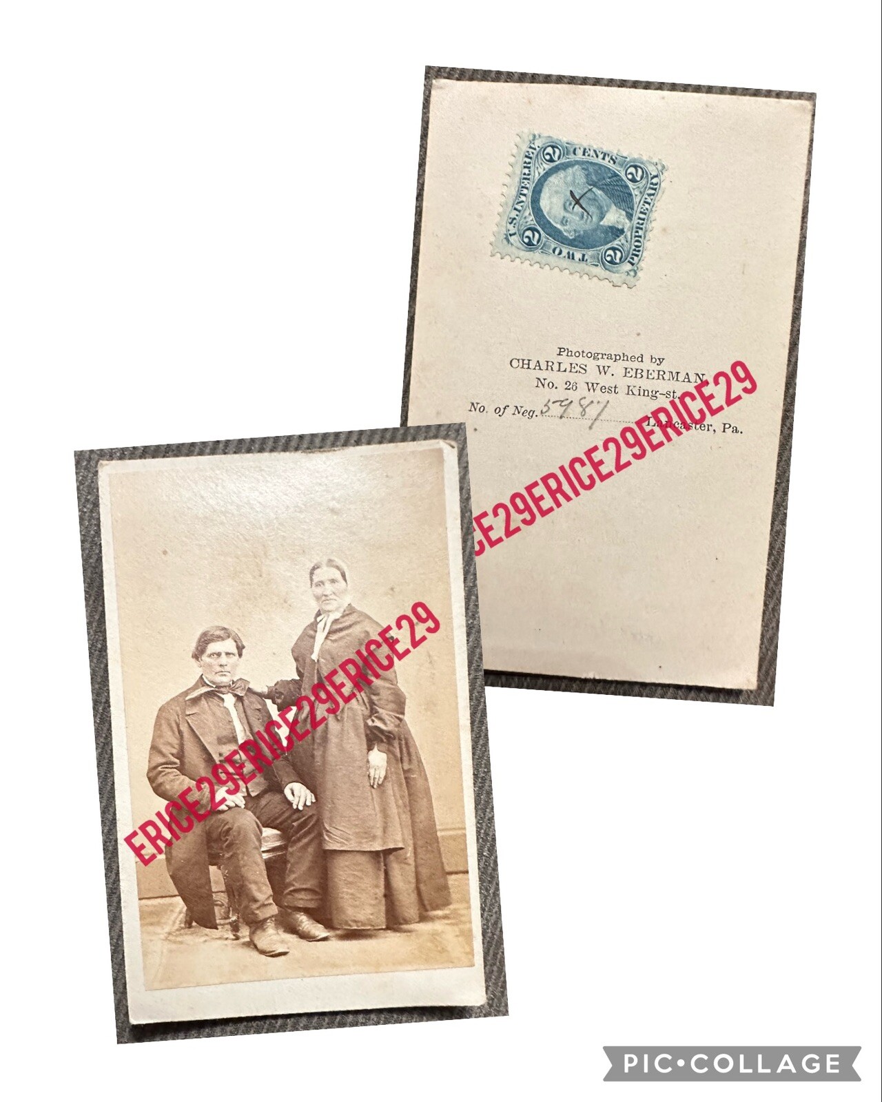 1860-70’s Victorian Couple CDV Photo Charles W. Eberman, Lancaster, PA Tax Stamp 1860-70’s Victorian Couple CDV Photo Charles W. Eberman, Lancaster, PA Tax Stamp