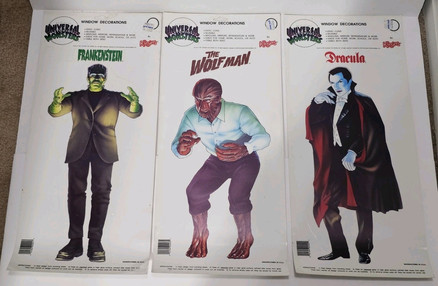 Vintage 1991 Universal Studios Monsters Window Klingers Clings Never Used NOS Vintage 1991 Universal Studios Monsters Window Klingers Clings Never Used NOS