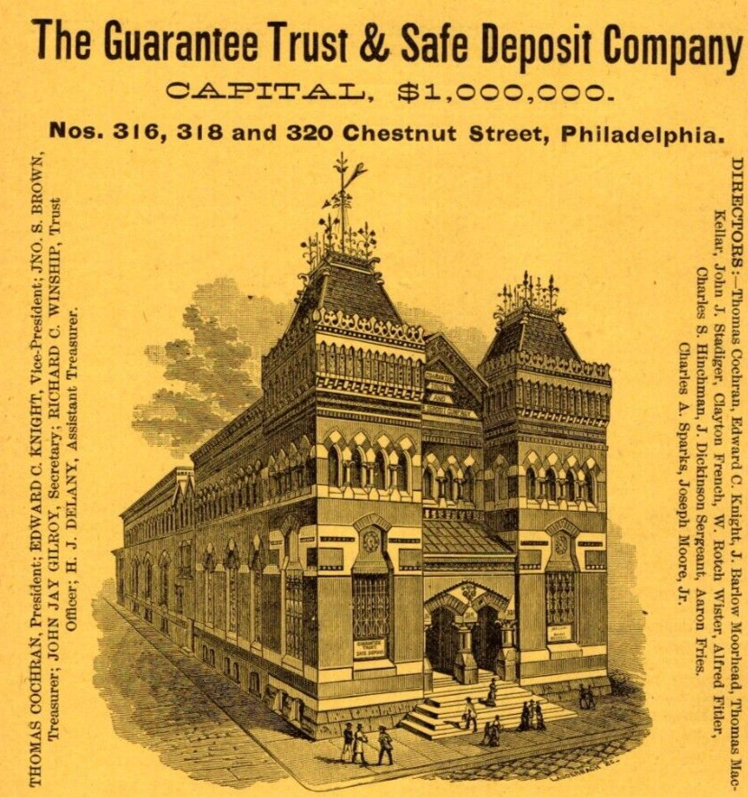 1887 Guarantee Trust & Safe Deposit Company PHILADELPHIA  2 Side PA Gazetteer