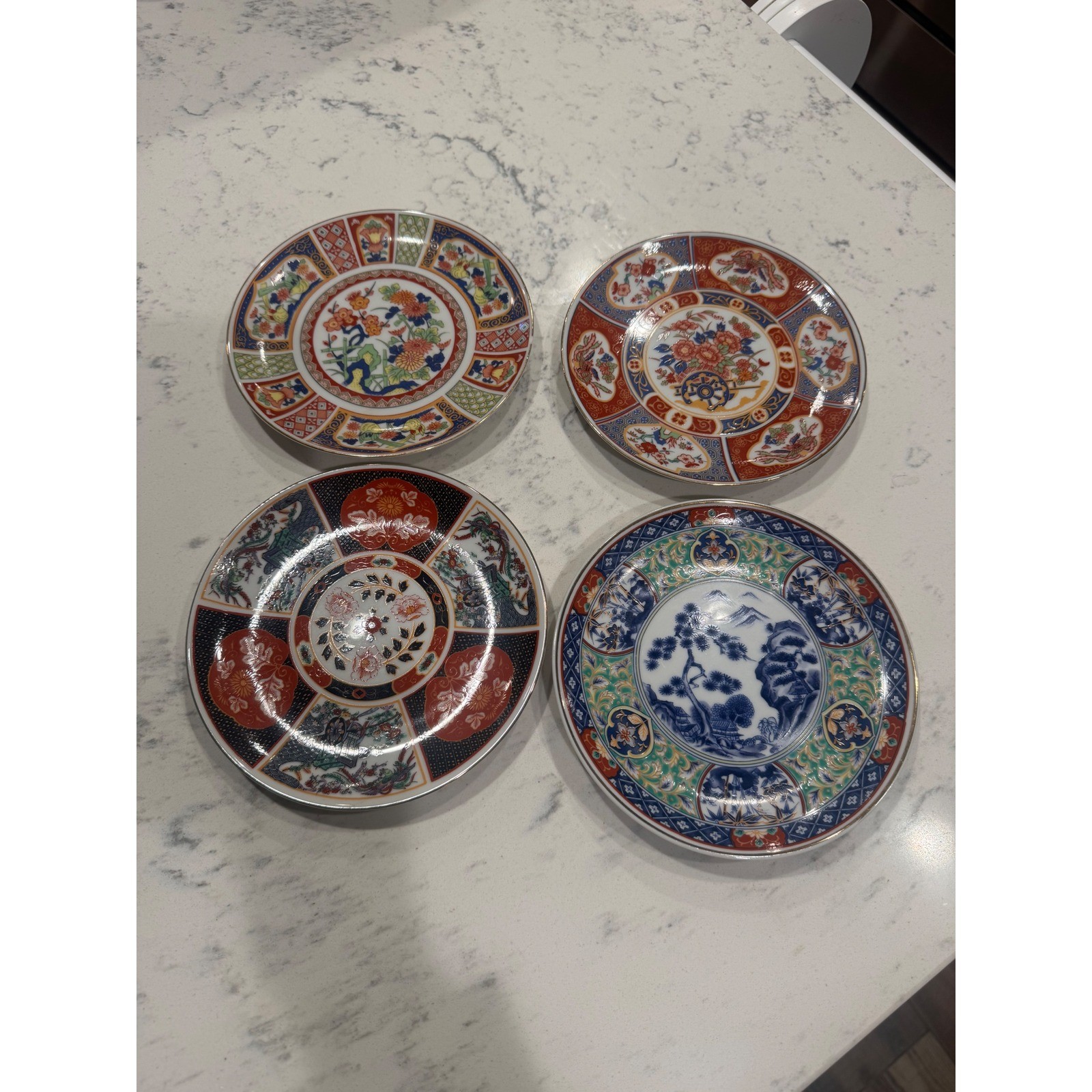 Vintage Japanese handpainted Imari Porcelain Wall Plaque Set of 4 Made in Japan