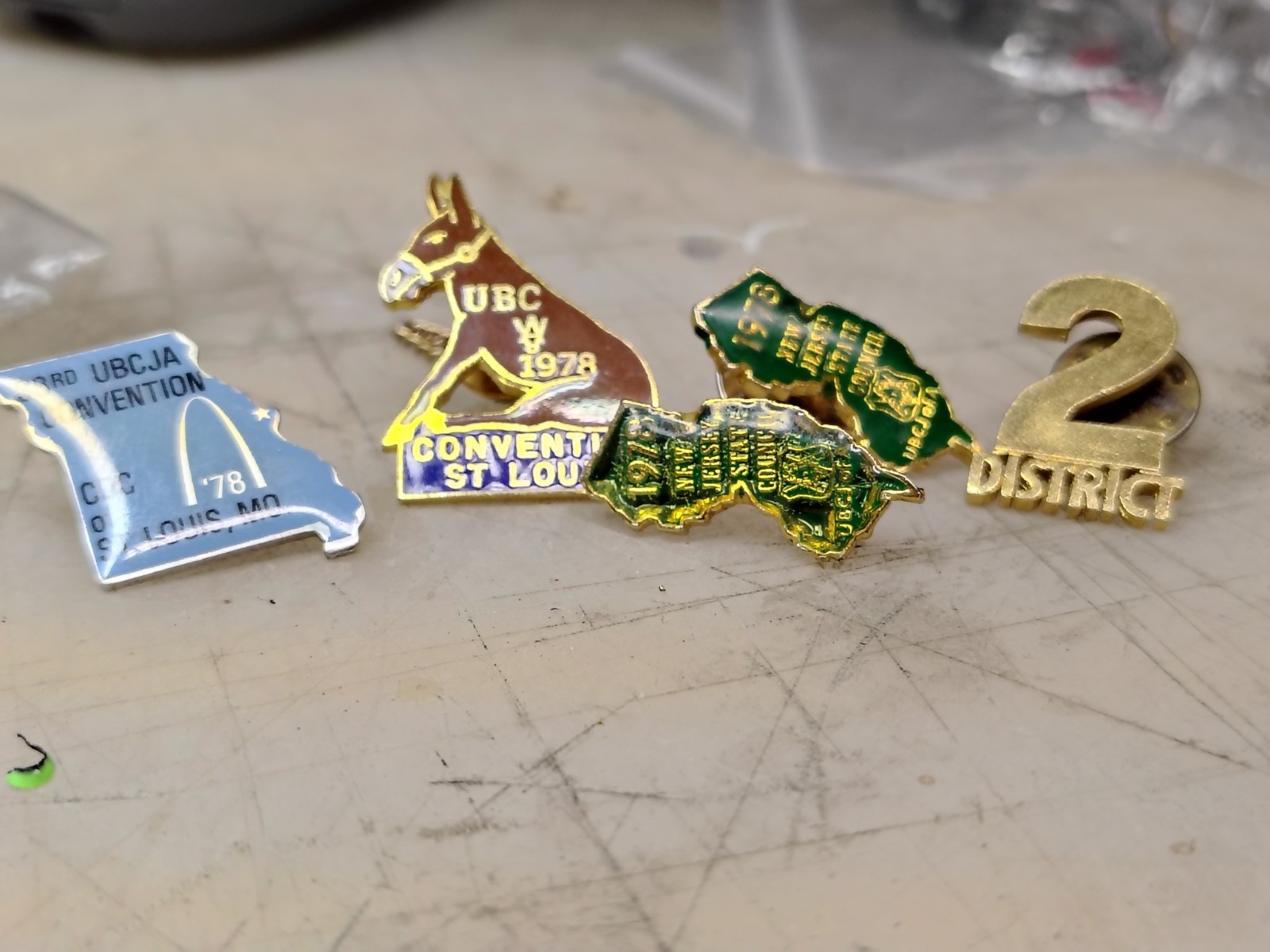 UBC Lot of 5 1978 Convention St Louis MO District 2 Enamel Pinbacks UBC Lot of 5 1978 Convention St Louis MO District 2 Enamel Pinbacks
