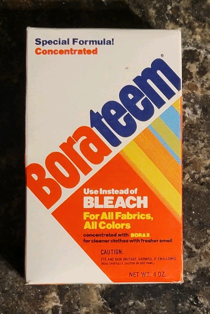 Vintage 1980s Borateem Plus Borax Washing Detergent Bleach 4oz - New Old Stock Vintage 1980s Borateem Plus Borax Washing Detergent Bleach 4oz - New Old Stock
