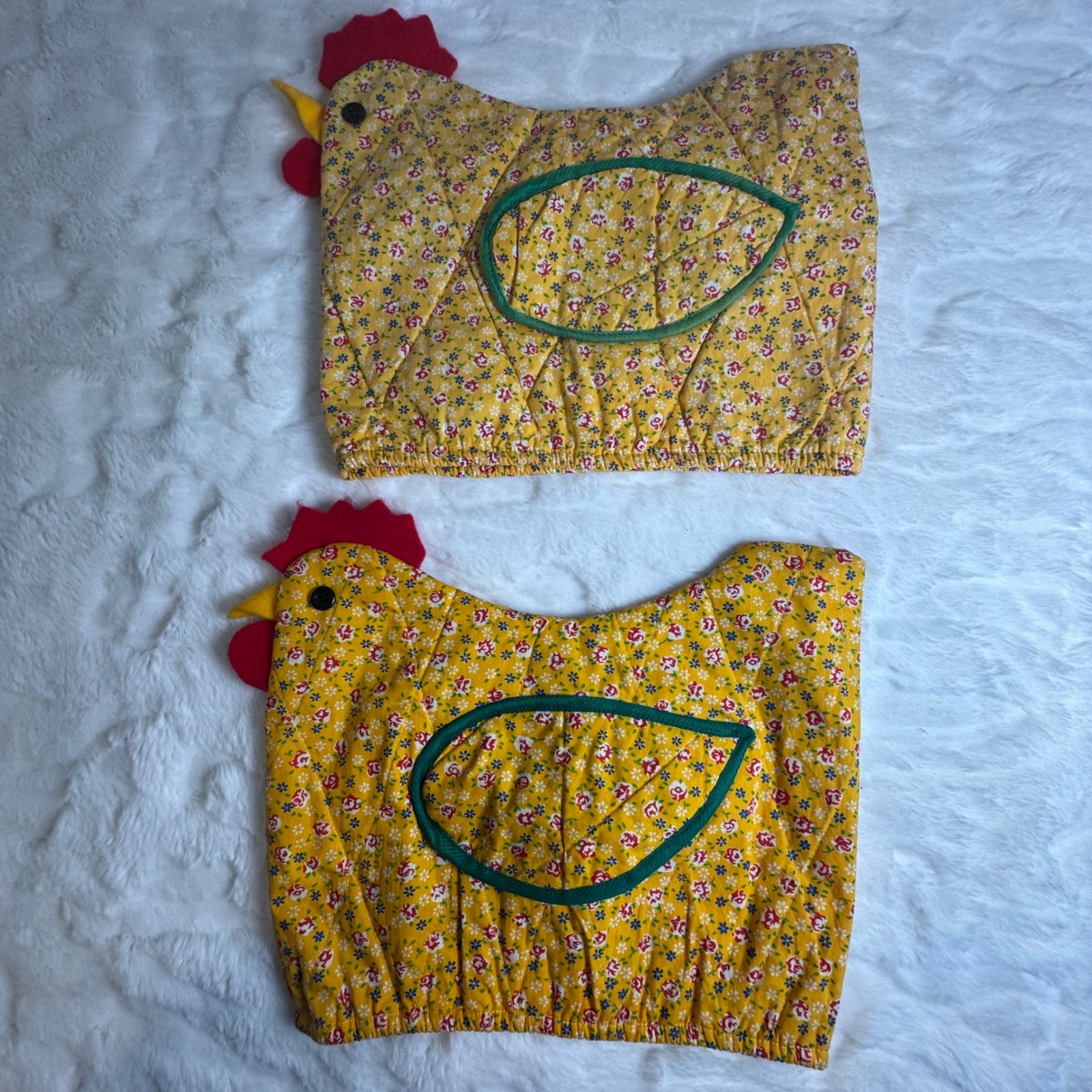 Vintage Yellow Floral Quilted Chicken Hen Toaster Covers Pair Farmhouse Decor Vintage Yellow Floral Quilted Chicken Hen Toaster Covers Pair Farmhouse Decor