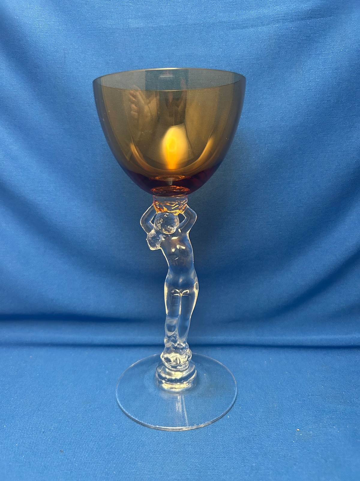 VINTAGE CAMBRIDGE NUDES AMBER LIQUOR COCKTAIL GLASS CLEAR NUDE STEM STATUESQUE