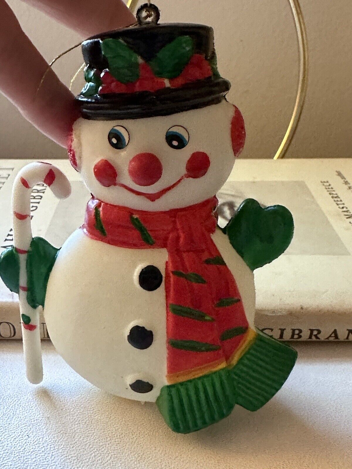 Vintage 1970's christmas plastic Frosty Snowman Ornament
