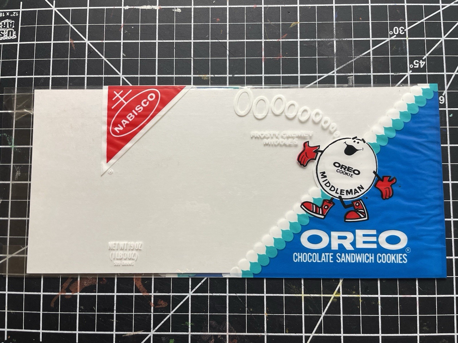 VINTAGE 1974 Nabisco Oreo Cookies Cello Wrap w/ Middleman Cookie Character