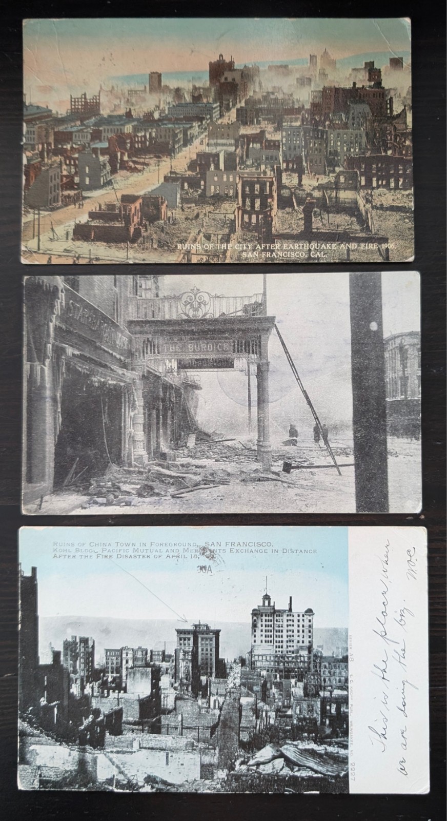 San Francisco Earthquake & Fire Disaster Chinatown Aerial View Set 3 Postcards