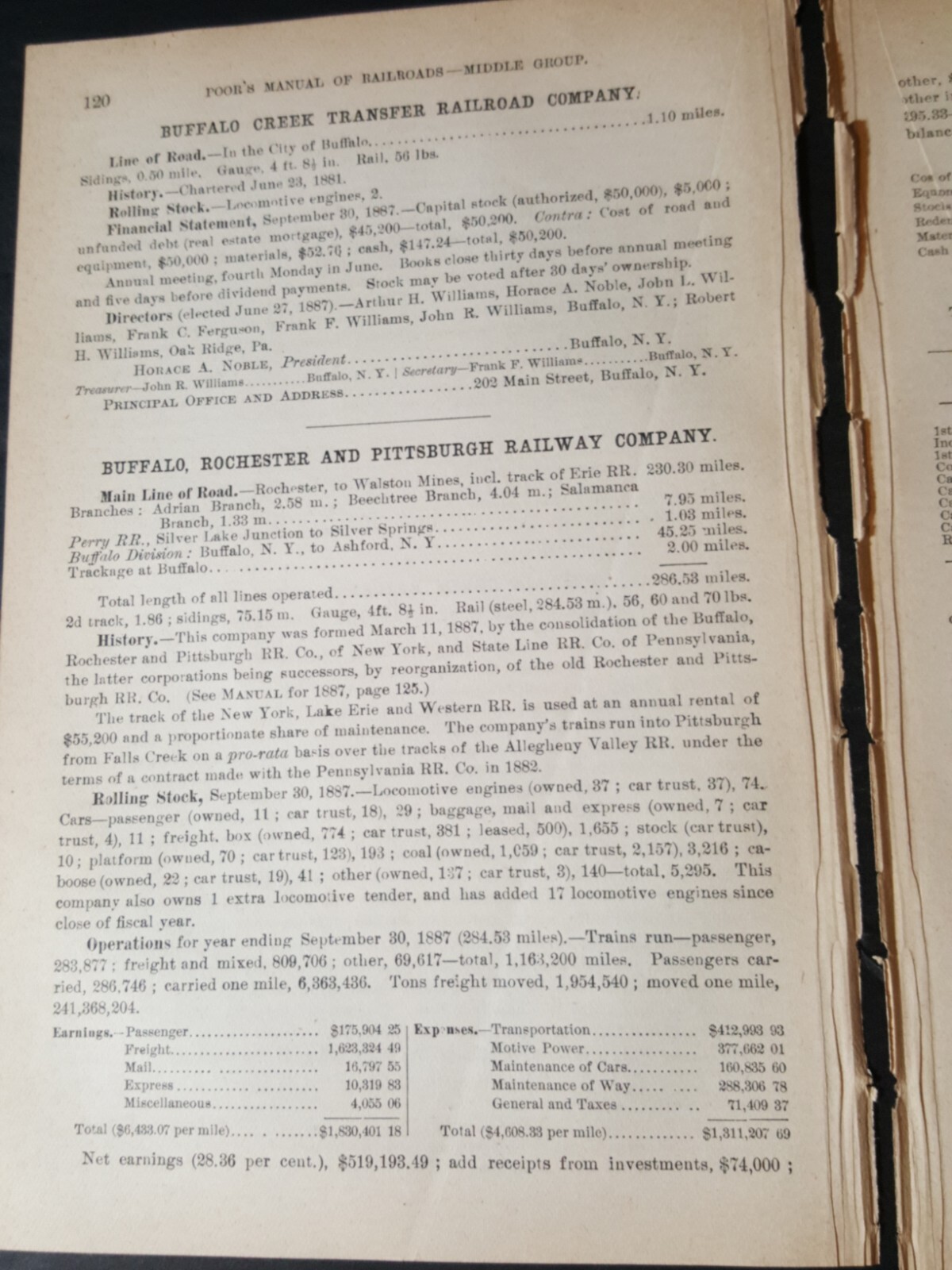 1888 train report BUFFALO ROCHESTER & PITTSBURGH RAILWAY Walston Mines Ashford 