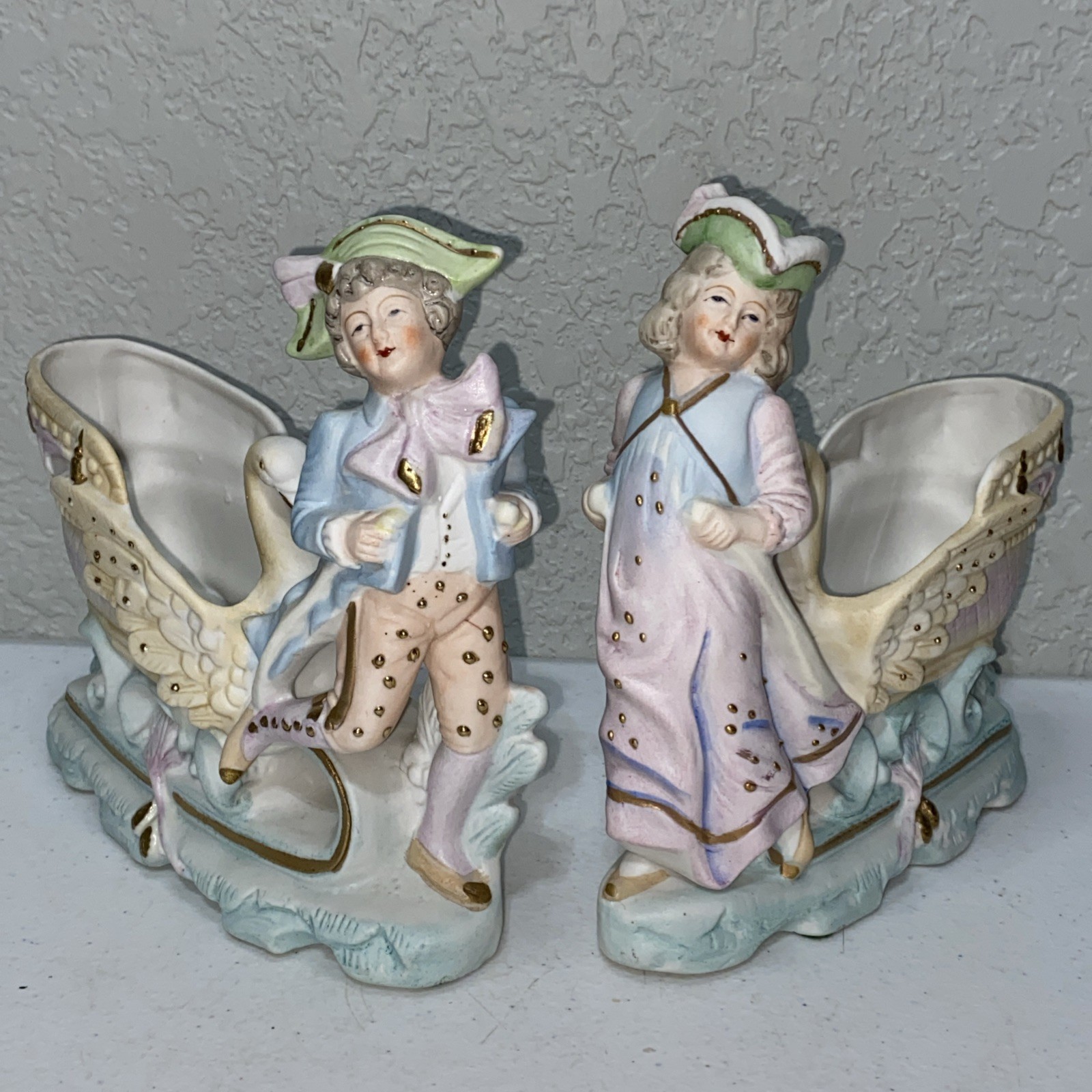 VTG Andrea S Made In Occupied Japan Couple Swan Planter Bisque Figurines Set VTG Andrea S Made In Occupied Japan Couple Swan Planter Bisque Figurines Set