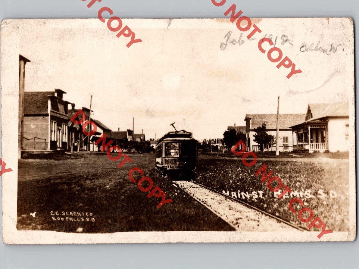 c1912 Main St Street BEMIS South Dakota SD Trolley Interurban Deuel RPPC