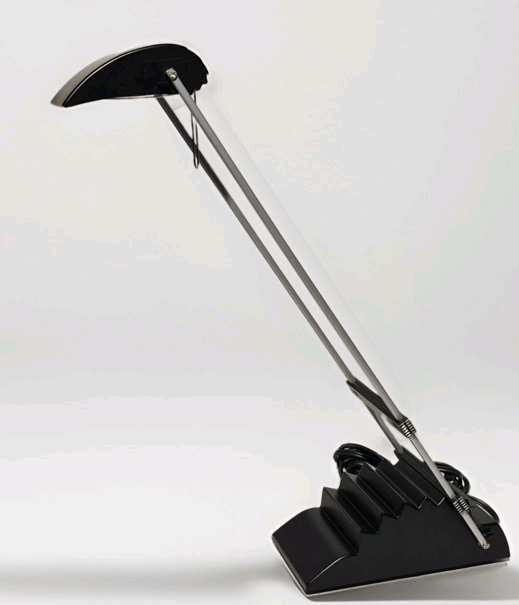 VINTAGE 1990S POSTMODERN DESK LAMP ADJUSTABLE ARM BLACK SCULPTURAL HALOGEN VINTAGE 1990S POSTMODERN DESK LAMP ADJUSTABLE ARM BLACK SCULPTURAL HALOGEN