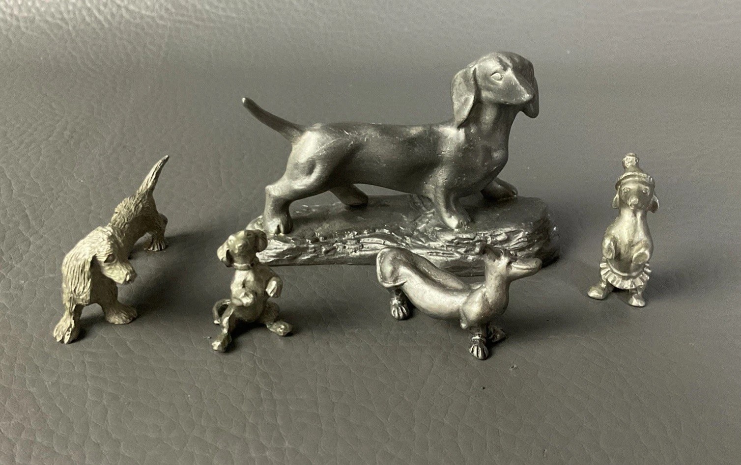 Vintage Pewter Dog Figurines Lot Dachshund