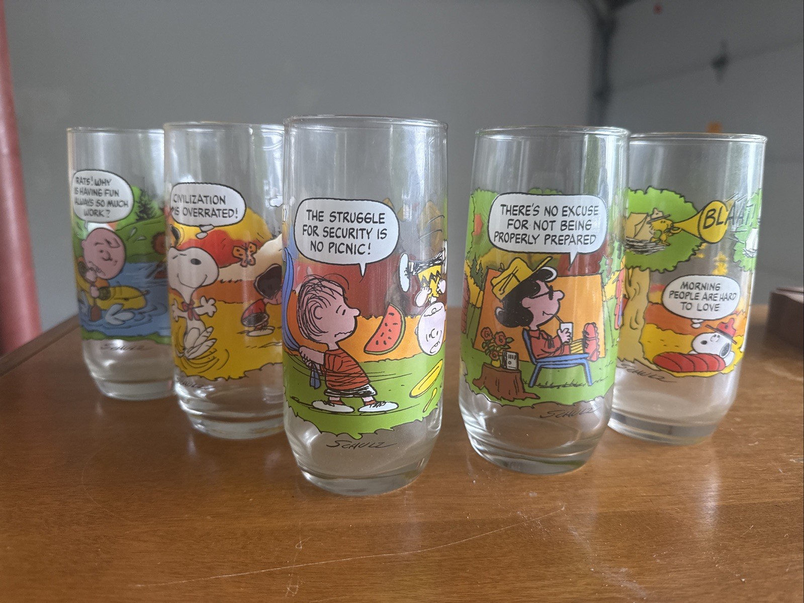 Vintage 1983 McDonald\'s Peanuts Camp Snoopy Collectors Glasses Complete Set of 5