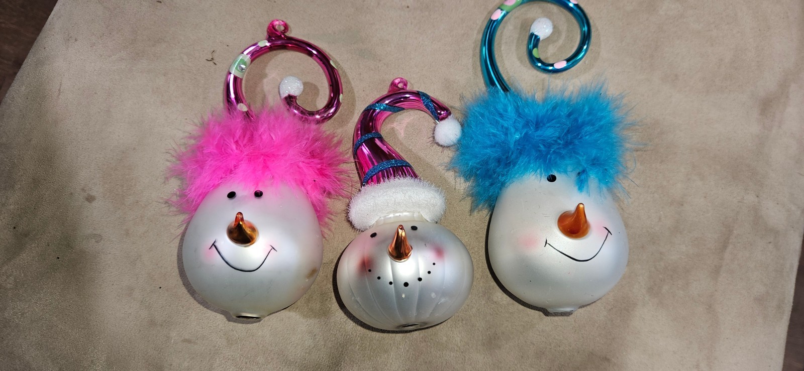 VTG Lauschaer Glaskugelhaus Snowman Spiral Hat Ornaments Whimsical Germany Rare VTG Lauschaer Glaskugelhaus Snowman Spiral Hat Ornaments Whimsical Germany Rare