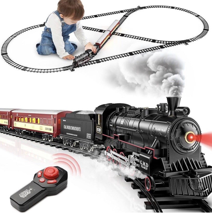 Hot Bee RC Train Set, Alloy Steam Locomotive with Light-Up Cars and Tracks Train Hot Bee RC Train Set, Alloy Steam Locomotive with Light-Up Cars and Tracks Train