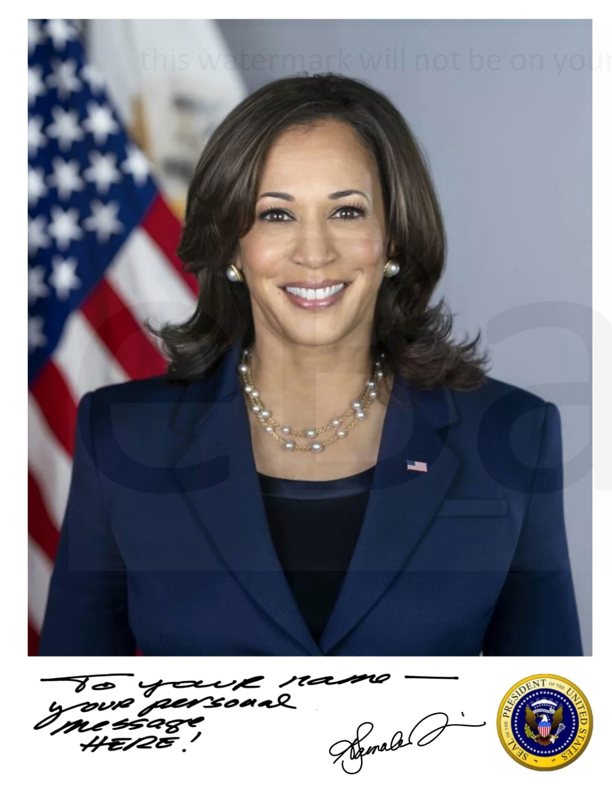 PERSONALIZED President Kamala Harris autographed 8.5x11 portrait photo REPRINT PERSONALIZED President Kamala Harris autographed 8.5x11 portrait photo REPRINT