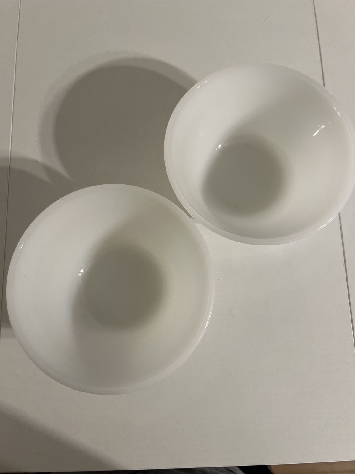 Federal Glass White Dbl Bands Milk Glass Bowls 5” Excellent Condition Set of 2 Federal Glass White Dbl Bands Milk Glass Bowls 5” Excellent Condition Set of 2