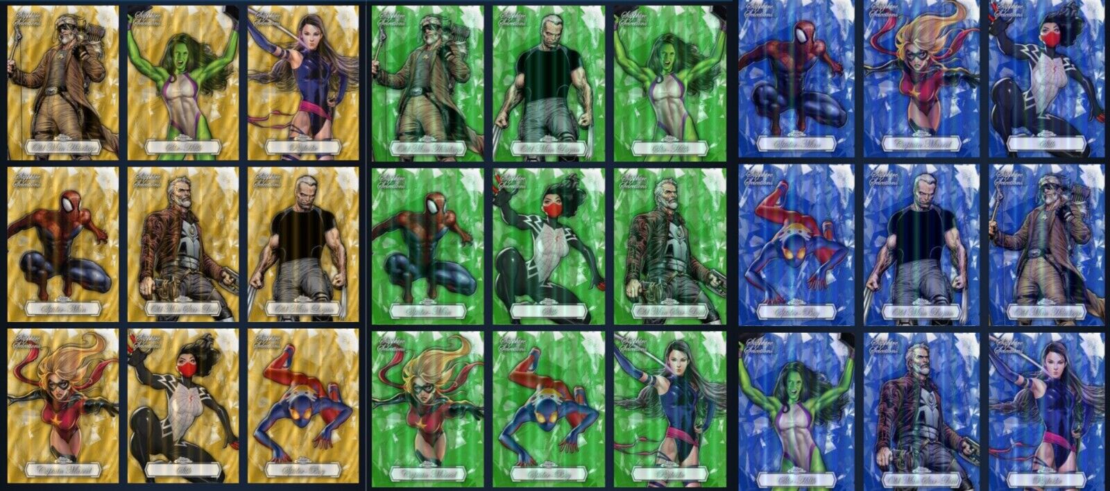 TOPPS MARVEL COLLECT SAPPHIRE SELECTIONS 24 SR/R/UC GOLD/GREEN/BLUE 27 CARD SET