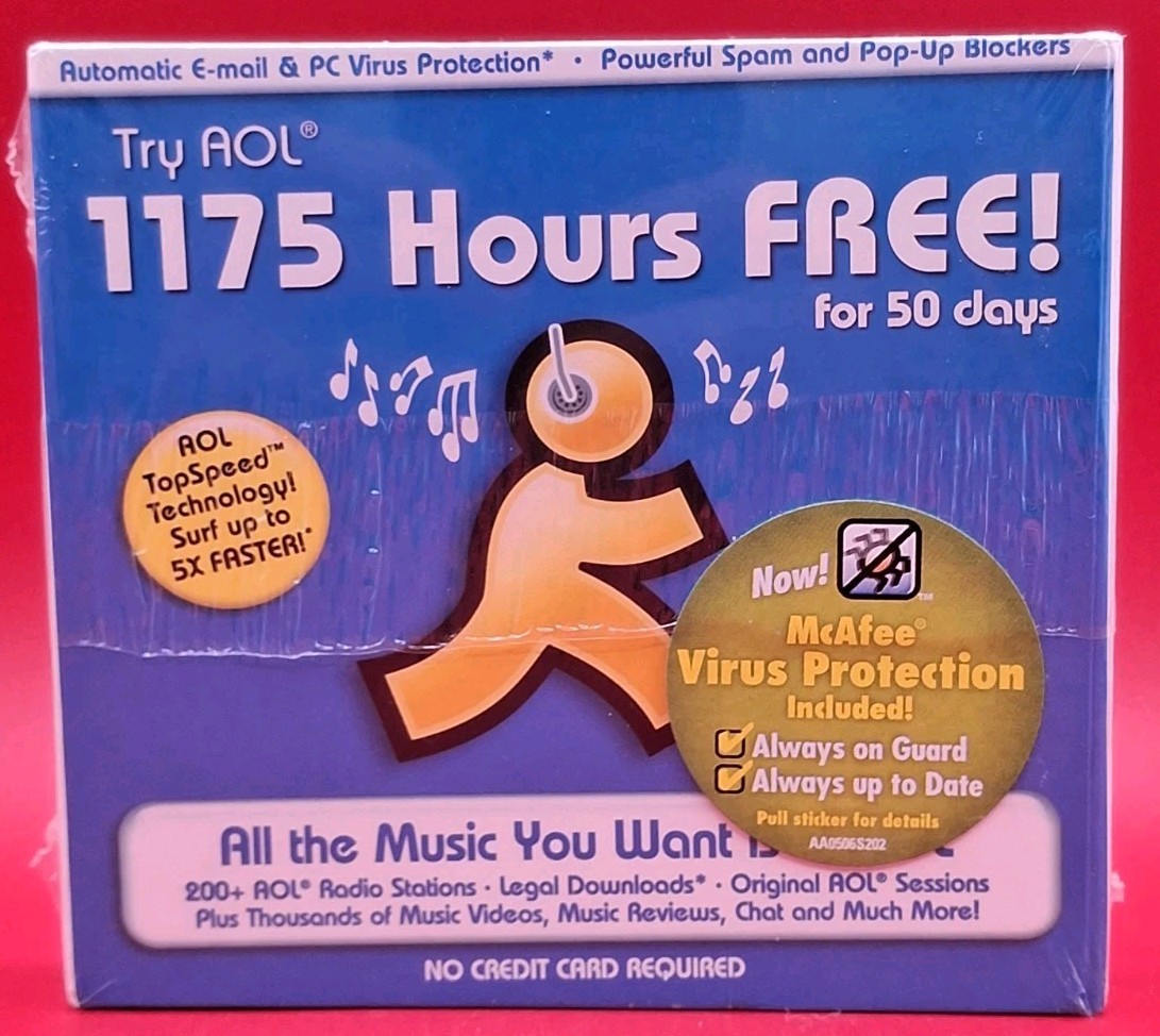 VTG Sealed Software Try AOL Top Speed 1175 Hours CD-ROM McAfee Virus Protection 