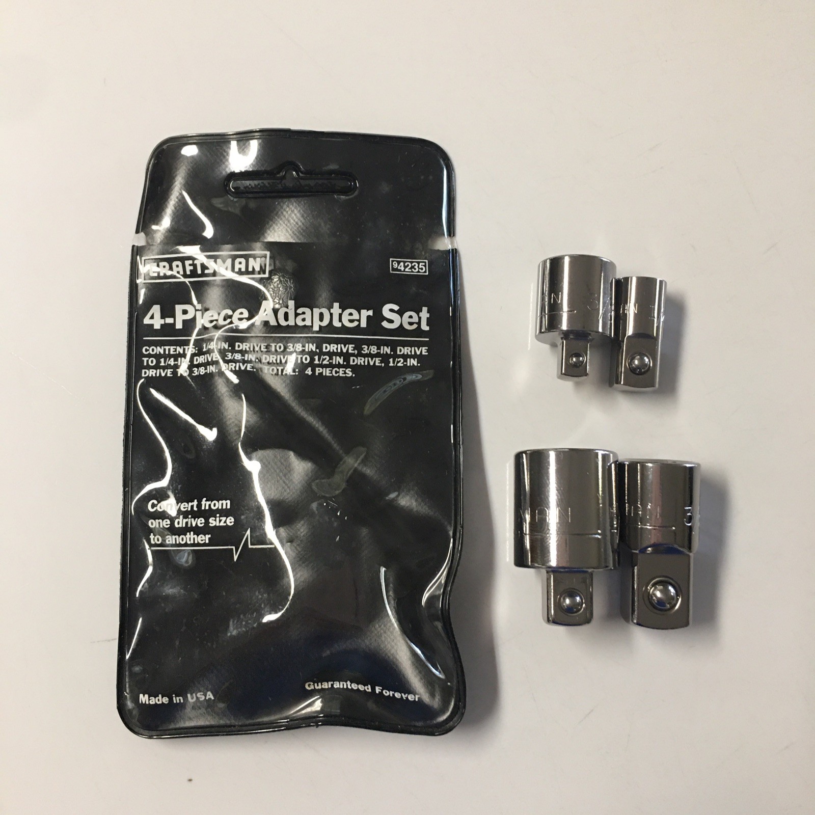 Vtg Craftsman 4-Piece Adapter Set 9-4235 USA 1/4 3/8 1/2 Inch (New Old Stock) Vtg Craftsman 4-Piece Adapter Set 9-4235 USA 1/4 3/8 1/2 Inch (New Old Stock)