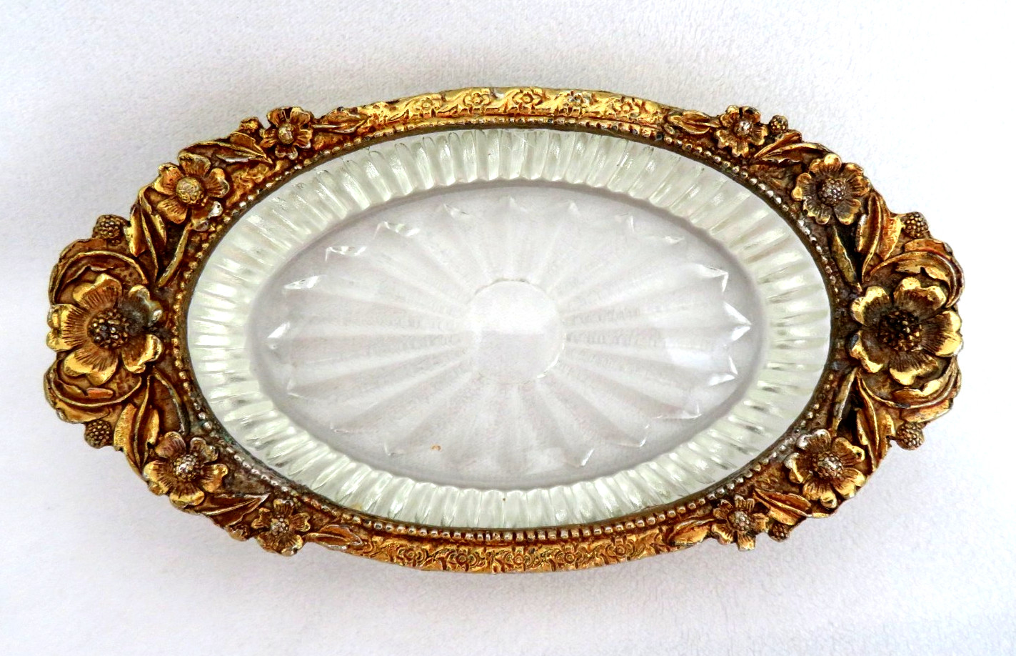 1960\'s Mid Century Gold Ormolu & Crystal Soap Trinket Dish ~ Matson Stylebuilt