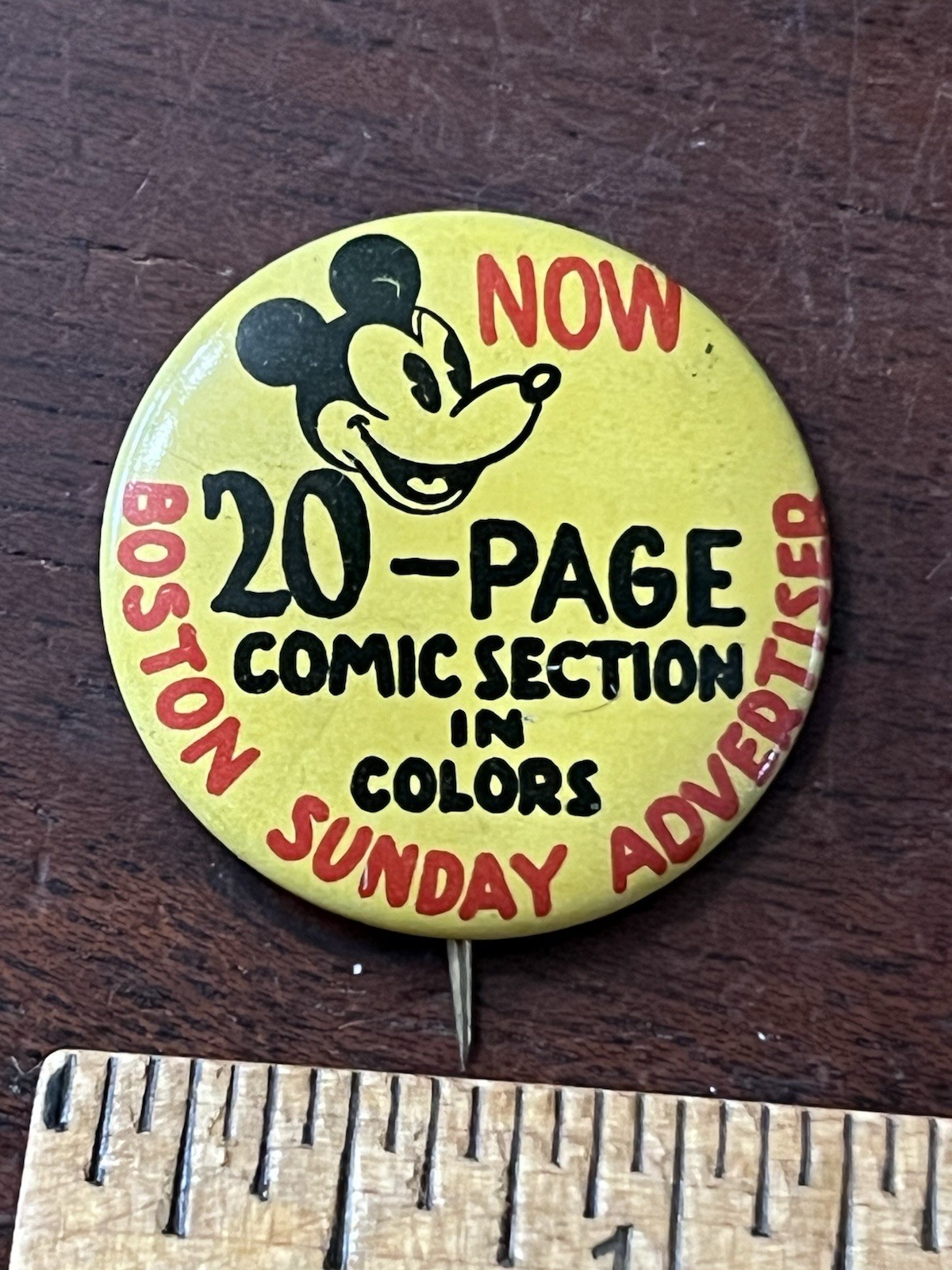 1930\'s Pinback Button 1 1/8 in Dia. Boston Sunday Advertised Comic Section